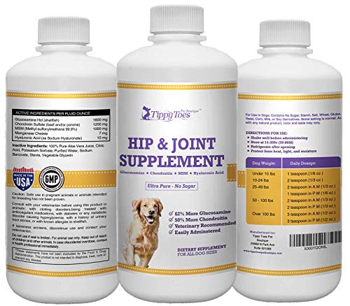 Liquid Glucosamine Chondroitin For Dogs Safe Natural Liquid Hip and Joint Supplement with MSM and Hyaluronic Acid. Aids Dog Mobility Improves Movement Helps with Arthritis HUGE 32oz bottle USA Made