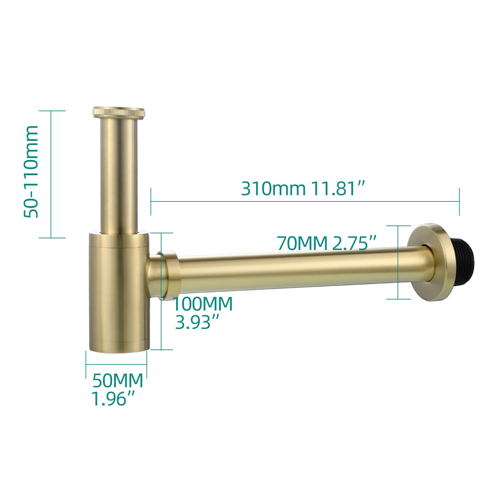 Tecmolog Oro Cepillado Sifon Lavabo Extensible 5-11 cm Laton Sifón de Diseño 1 1/4" para Fregaderos, WT07J2