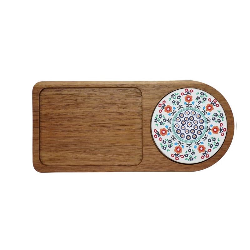 Bandeja de servir de madera maciza retro, diseño chino de extremo norte, ideal para tazas de agua, aperitivos, postres y desayuno, bandeja de almacenamiento decorativa para el hogar y la cocina