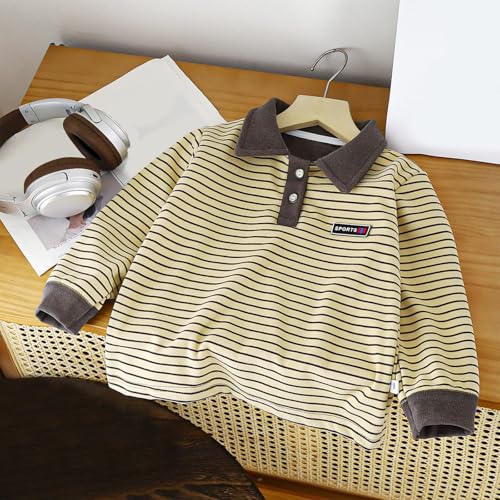 Boys Button Up Golf Shirts Long Sleeve Loose Striped T-Shirt Kids Casual Pullover School Uniform Tops for Girls 2-14 Years4