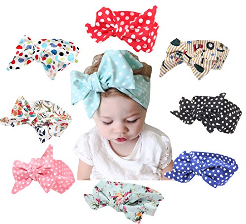 American Trends Baby Girl Big Bow Elastic Headbands Cute Turban Hairband (FBA)(I-9 Pairs-Mix Color)