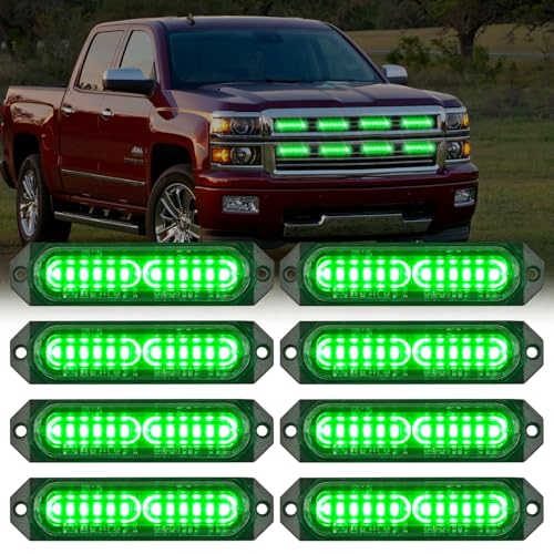 Image of Nilight 8PCS LED Strobe Lights 12V 24V Amber White Sync Feature Ultra Slim | Green 12 LED Emergency Hazard Warning Lights Flashing Warning Mini Surface Mount Grille for Cars Trucks Camper trailer SUVs