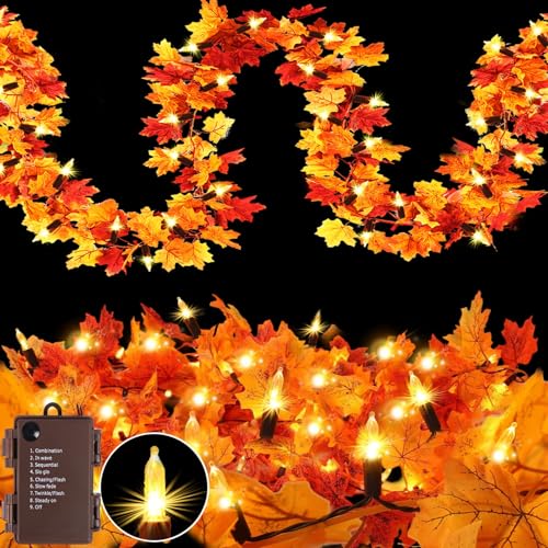 Guirlande d'automne lumineuse 6m orange pour illuminer un salon sombre à Thanksgiving - 2