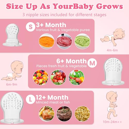 Image of WAJIAYON Baby Fruit Feeder Pacifier | Infant Food Feeder Pacifier & Baby Food Dispensing Spoon | Mesh Fresh Fruit Teethers for Babies | Infant Teething Feeders Shower Gifts for Boys and Girls(Blush)