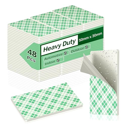 Double Sided Foam Tape Pads 48Pcs Double Coated Pre-Cut Rectangles Mounting 2mm Thick Heavy Duty White Polyurethane Foam with High Tack Adhesive for Crafts Home Outdoor Signs& Car (50x30mm)