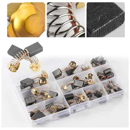 Tkxjry Koolborstels, 40 stuks koolborstels voor elektrisch gereedschap, 10 maten reservekoolborstels, koolborstels voor elektromotoren, universele boormachine - Afbeelding 6