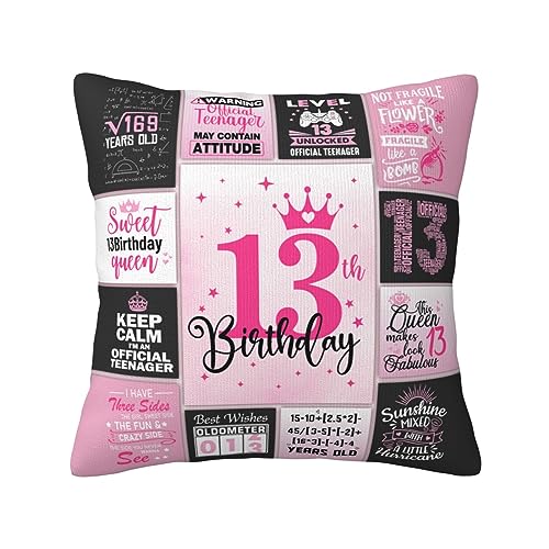 ZUMBULKJ 13th Birthday Gifts for Girls, 13 Year Old Girl Birthday Gift Ideas, 13 Yr Old Girl Presents Decorations for Girls Throw Pillow Covers 18x18 Inch