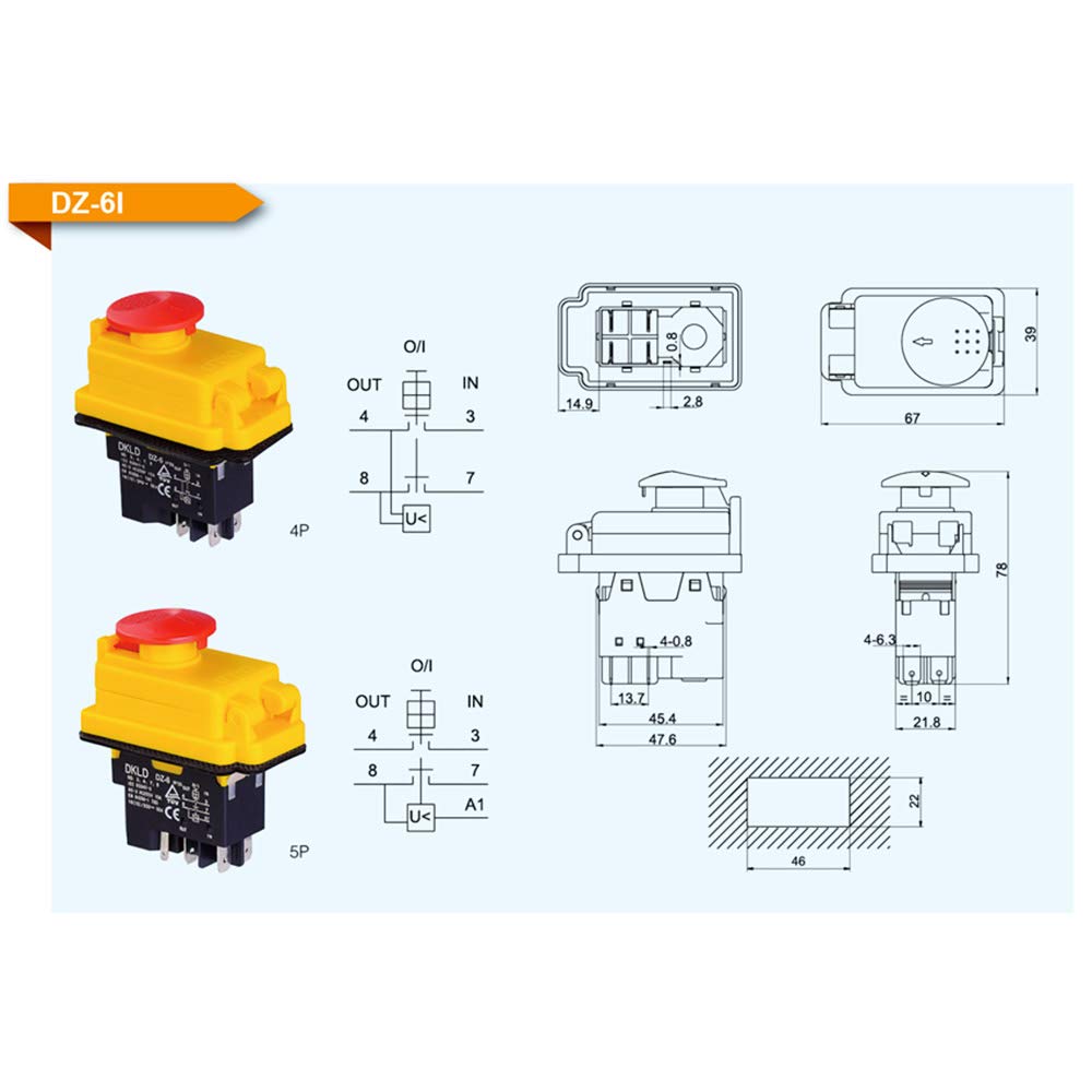 Dijiusidy Bouton Poussoir DZ6 KJD17 Interrupteur Électromagnétique Étanche - 4 Pattes