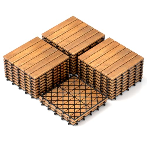 Dalles de terrasse clipsables sans outils Goplus en bois composite et acacia pour l'extérieur