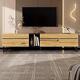 NADEUSAK Mueble bajo para TV moderno, 50 x 180 cmin, color madera con compartimento plegable, compartimentos abiertos, puertas dobles, armario minimalista para televisión como aparador, con mucho