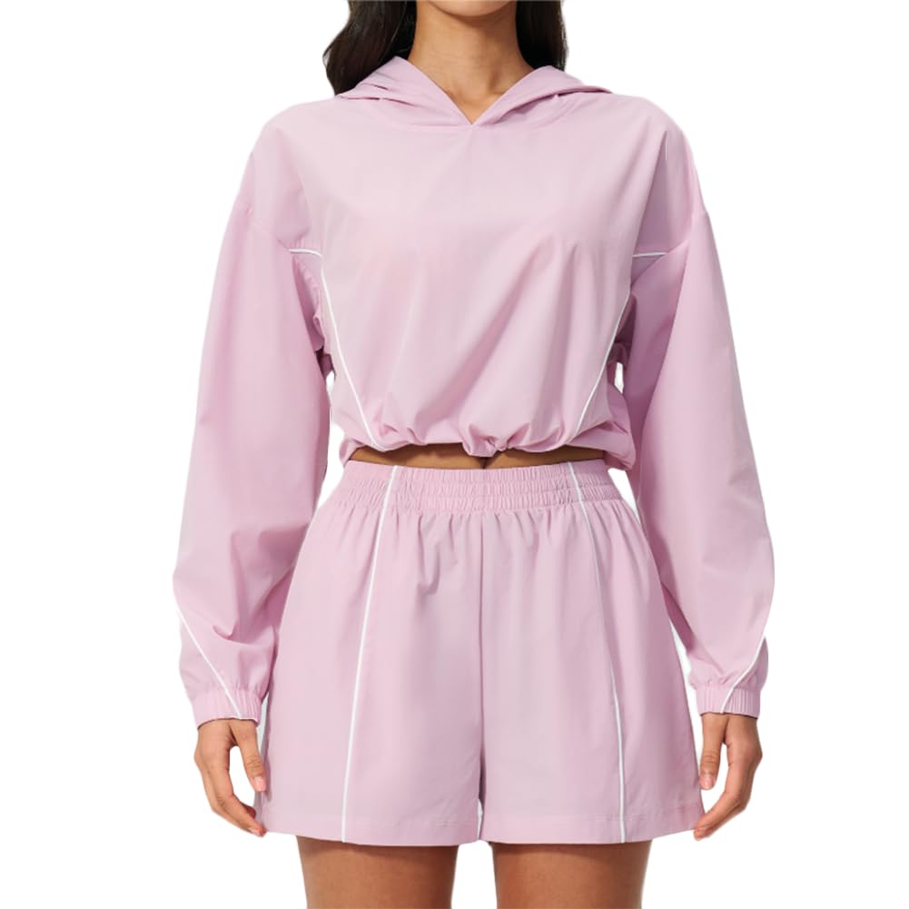 Xyffybhsd Women's Pink Workout Running Set Fit Casual Outdoor Short Elastic Jacket Pocket Short For Active(Size:m,Color:pink)