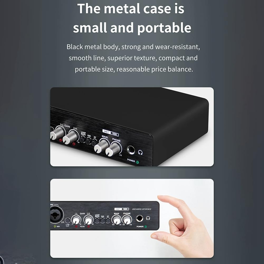Carriere -UC22 Interface Audio 24 Bits/192 KHz Instruments Haute Résistance USB Ordinateur Enregistrement en Direct Carte Son Externe Mélangeur de Production Musicale en Métal Noir 1 PCS