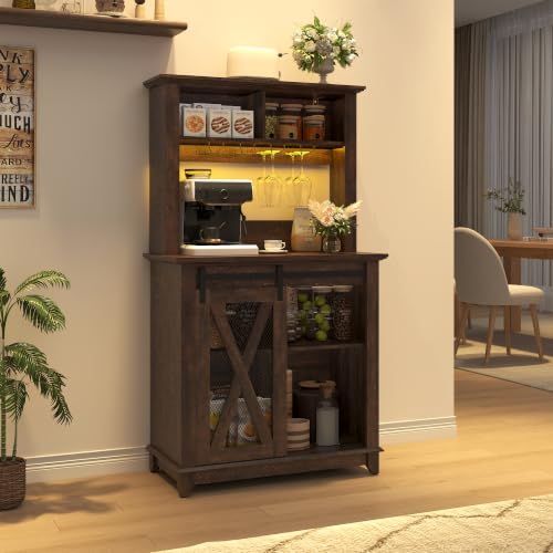 Image of Hlivelood 31.5 inch Wide Farmhouse Coffee Bar Cabinet with LED Light