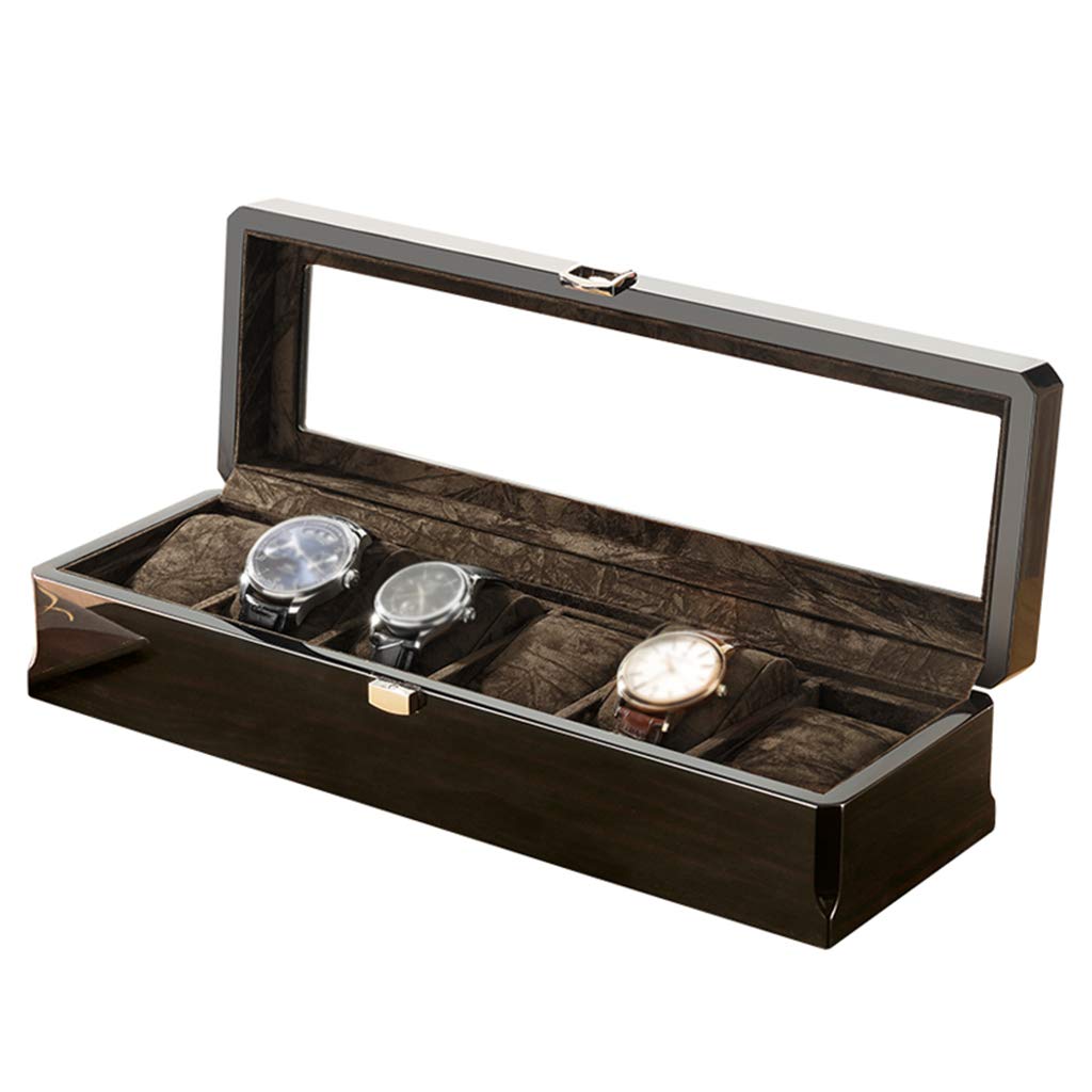 NZPOST Caja para Guardar 6 Relojes con Tapa de Cristal, Organizador de colección de Joyas y escaparate (Negro)
