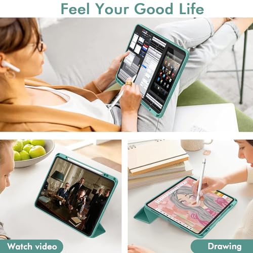Image of ZryXal New iPad Pro 13 Inch Case (M5) 2025 / (M4) 2024 with Pencil Holder, Smart iPad Case [Support Pencil Pro and Pencil (USB-C)], Support Touch ID and Auto Wake /Sleep (Forest Green)