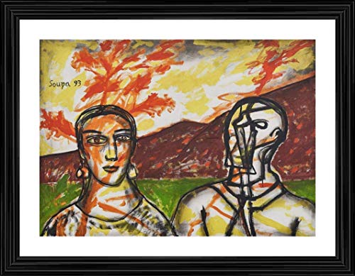 Image of Decoratus� *Psychiatrist & Wife* (1993)- Famous Painting by Francis Newton Souza, Wall D�cor Frame. Matt Satin Print with MDF & 2 inchPS Black Frame. Size 16 inchx21 inch