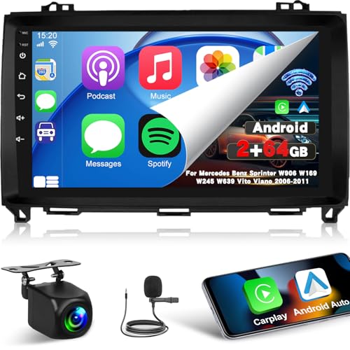 【9 inch 2GB+64GB Android Autoradio】Questa autoradio per Mercedes Benz Sprinter W906 W169 W245 W639 Vito Viano 2006-2011 funziona su un sistema operativo Android a 4 core con 2GB di RAM e 64GB di memoria per prestazioni veloci, efficienti dal punto di vista energetico e senza lag. Temi multi-UI tra cui scegliere. Il touch screen IPS da 9 pollici consente il multitasking in split-screen, supportando 2 app contemporaneamente