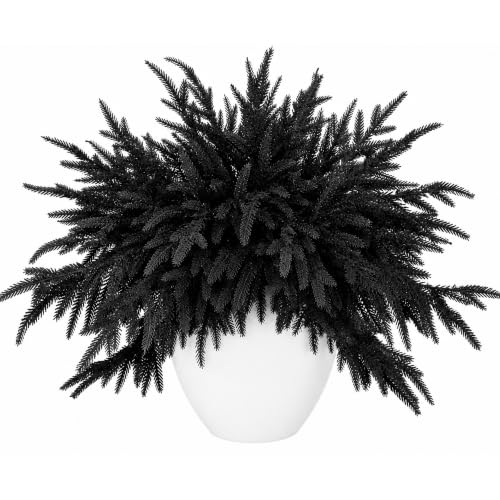 10 Pcs 18 Halloween Black Norfolk Pine Picks Large Artificial Gothic Pine Branches Decor Realistic Texture Black Pines Stem Sprays for Home Decor DIY Craft Table Centerpiece Garland Complement