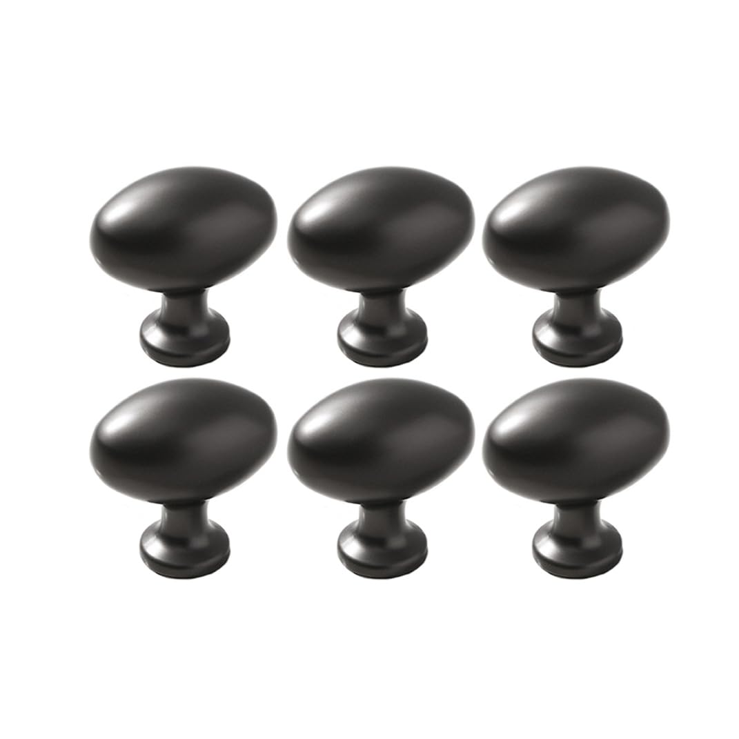 Pidynx 6 Pack Grey Cabinet Knobs 1.3" Vintage Egg Drawer Knobs Zinc Alloy Single Hole Pulls for Dresser 33mm Oval Cupboard Handles for Kitchen Wardrobe Cabinet Bathroom Hardware