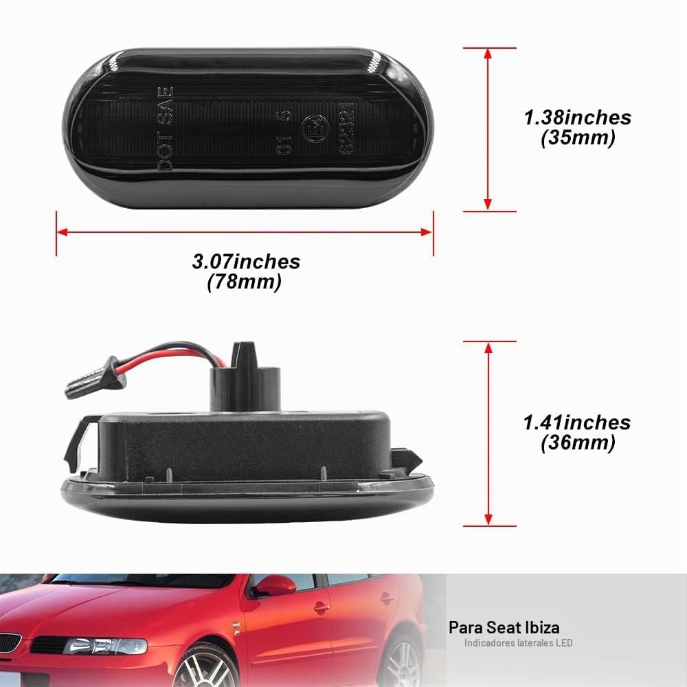 Luz LED de marcador lateral compatible con Seat Ibiza 6J ST Leon Arosa Mii Cordoba Citigo Luz de señal de giro secuencial dinámica Luz intermitente lateral 2 piezas Lente ahumada