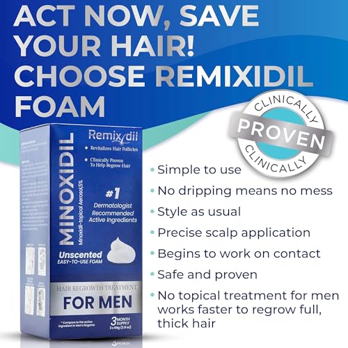 Image of Remixidil Men's 5% Minoxidil Foam Hair Regrowth Treatment for Men, 3 Month