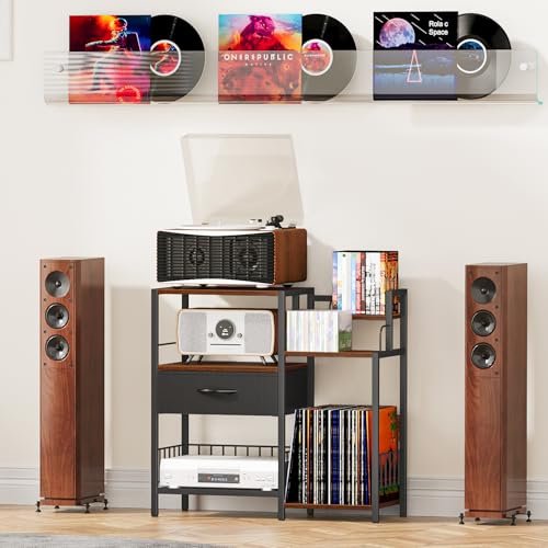 Snughome AV Media Stand, Audio Video Rack DVD Video Game Storage Shelves Record Player Stand Entertainment Center Stand Media Stereo Cabinet - Image 4