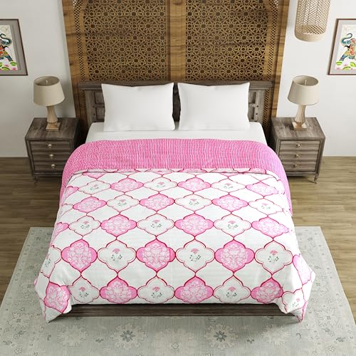 Image of BLOCKS OF INDIA Hand Block Printed Cotton King Size Quilt /Rajai | MUGHAL Pink