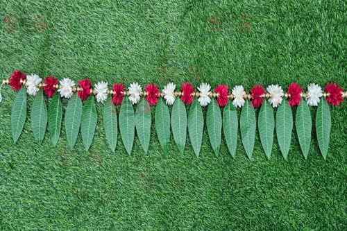 Image of S2S Artificial Marigold & Mango Leaves Simple Door-Window Toran /Door Hangings /Festive Decorations 1 Piece (Red And White), 60 cm