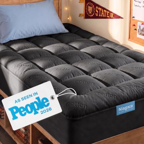 Image of Niagara Sleep Solution 100% Cotton Top Cooling Mattress Topper - Twin XL | Cloud-Like Mattress Pad, Breathable, 20 inch Deep Pocket, Back Pain Relief, Perfect for Hot Sleepers, Dark Gray