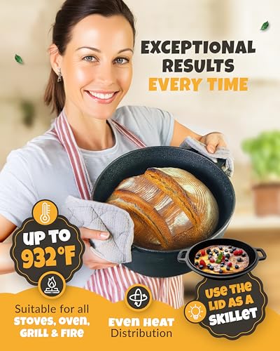 Image of CRUSTLOVE Cast Iron Dutch Oven for Bread Baking - incl. Sourdough Bread-Baking Supplies like Banneton Bread-Proofing Basket - 5QT Bread-Oven with Lid Bread-Making Kit Pan, Pot, Sour Sough Tools, Lame