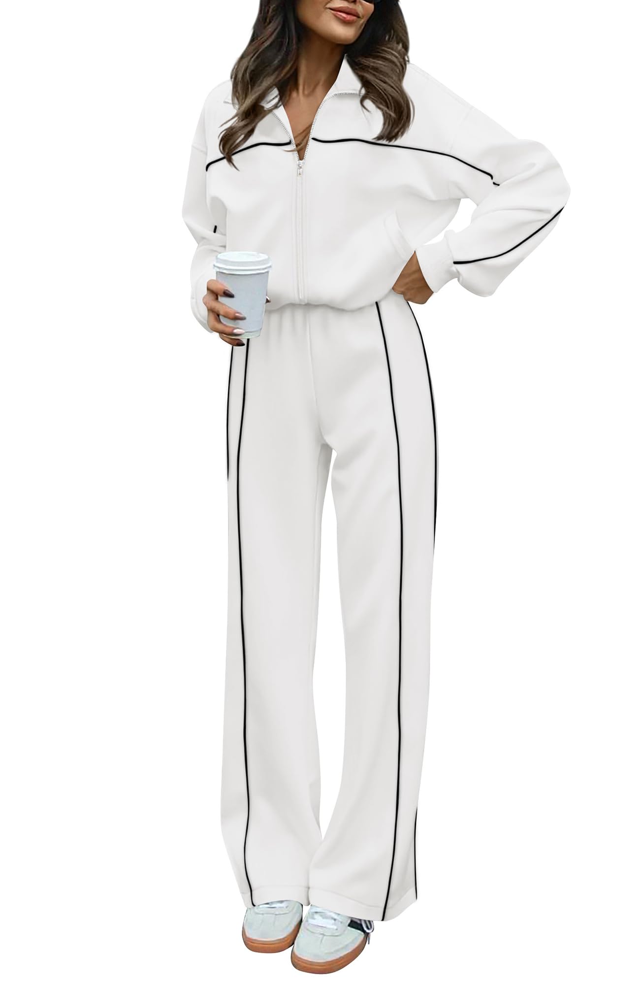 Women's Two Piece Tracksuit Fall 2025 Long Sleeve Zip Up Sweatshirt Long Pants Outfits Jogger Sweatsuit Sets