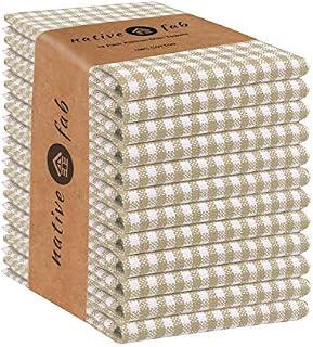 Native Fab 12 Kitchen Dish Towels Set, 100% Cotton Kitchen Towels with Hanging Loop, Thick Bar Towels, Soft Absorbent Durable Washable Kitchen Tea Towels 38 x 64 cm Beige