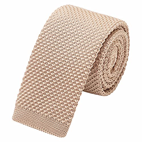 WANYING Homme 5.7cm 2.25' Étroite Tricotés Cravate Narrow Tie Cravate Fine en Tricot Style Rétro Vintage Décontracté Bureau Basique - Uni Beige