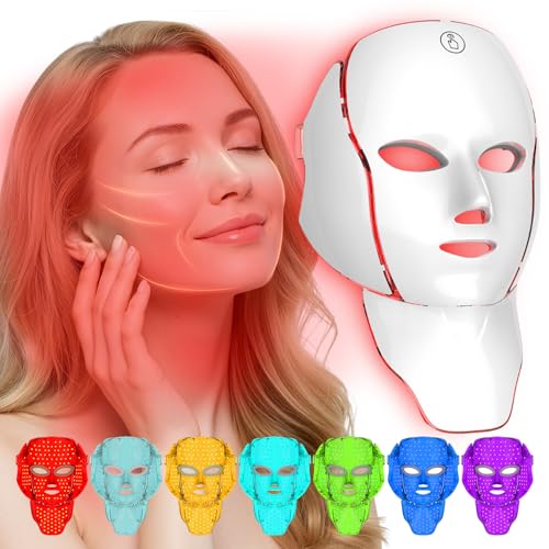 Máscara de terapia de luz LED para cara y cuello, máscara de terapia de luz facial de 7 colores, dispositivo de fotón de rejuvenecimiento de la piel para rejuvenecimiento de la piel antienvejecimiento