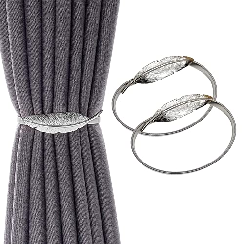 Limmion Vorhang Raffhalter Silberne Feder Gardinenhalter Legierung Vorhang Halterung Clips Fenster-Vorhanghalter Vorhanghalter Elastisch Gardinen Raffhalter für Zuhause Cafe Fensterdekoration 2 Stück Cover