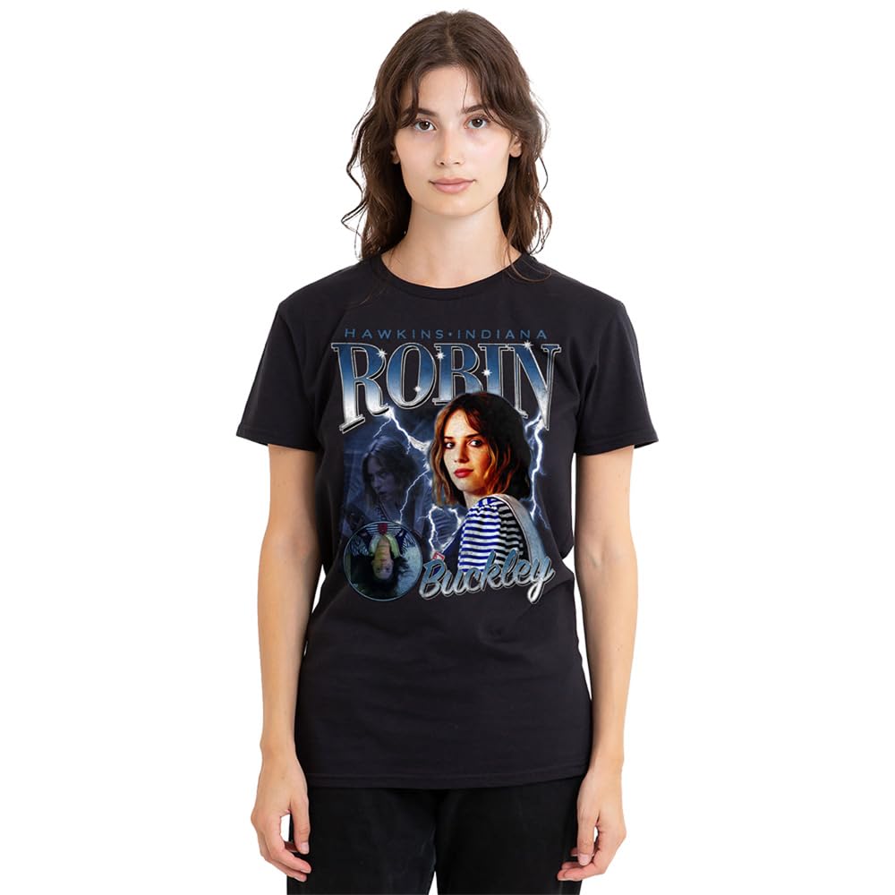 Stranger Things Robin Homage Ladies T Shirt, Black, Large