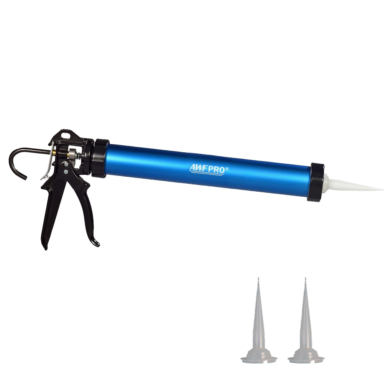 AWF PRO Sausage Caulking Gun, 20 oz Foil Pack and 10 oz Cartridge Convertible, 12:1 Thrust Ratio, Aluminum Barrel, Includes 3 Tips