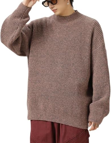 LAPRBY Mens Crewneck Y2k Vintage Sweater Casual Long Sleeve Knitted Pullover Tops Sweaters Winter Fall Outfit (Pink Grey,Medium)