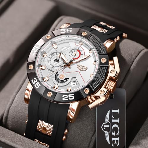 Image of LIGE Unique Mens Wristwatch Fashion Multifunction Chronograph with Calendar Quartz Analog Watch Waterproof Outdoor Sport Watch for Men Casual