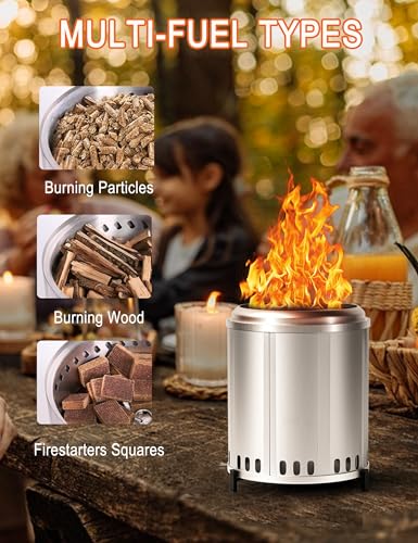 Image of Small Size Stainless Steel Smokeless Wood Burning Fire Pit 9 inch VDFP-9W for Outdoor Bonfire, Garden, Hiking, Camping, Fishing, Mountaineering, Picnic Activities. (23 x 23 x 24 cm)