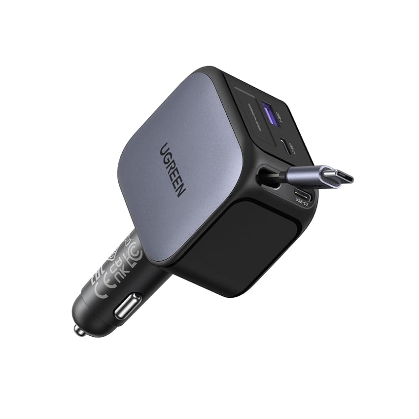 UGREEN 145W Retrattile Caricatore Auto, Caricabatteria Accendisigari USB C Ricarica Rapida 4 Porta, Compatibile con iPhone 16/15/14, Samsung Galaxy S25/24, Pixel9/8, MacBook, iPad Pro