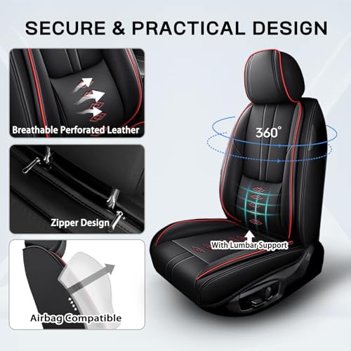 Image of Car Seat Covers for Neon,for Dodge Neon 2000-2005,Leather Full Set Seat Covers,Airbag-Compatible Car Seat Protectors,Waterproof Seat Cover for Cars(Black+Red,5PCS Only)