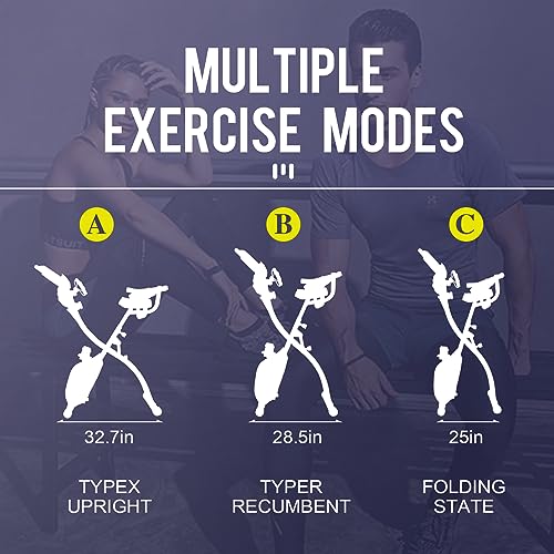 Folding Exercise Bike Portable Upright Adjustable Backrest Cycling Recumbent Stationary Bike Slim Indoor Workout Fitness Cardio Foldable Exercise Bicycle Machine with Pulse Sensor LCD Monitor Arm