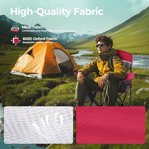 Image of ALPHA CAMP Heavy Duty Camping Chair 500LBS Capacity, Oversized Folding Chair for Heavy People, Padded Portable Outdoor Chair with Cooler Bag & Cup Holder for Camping, Fishing, Beach