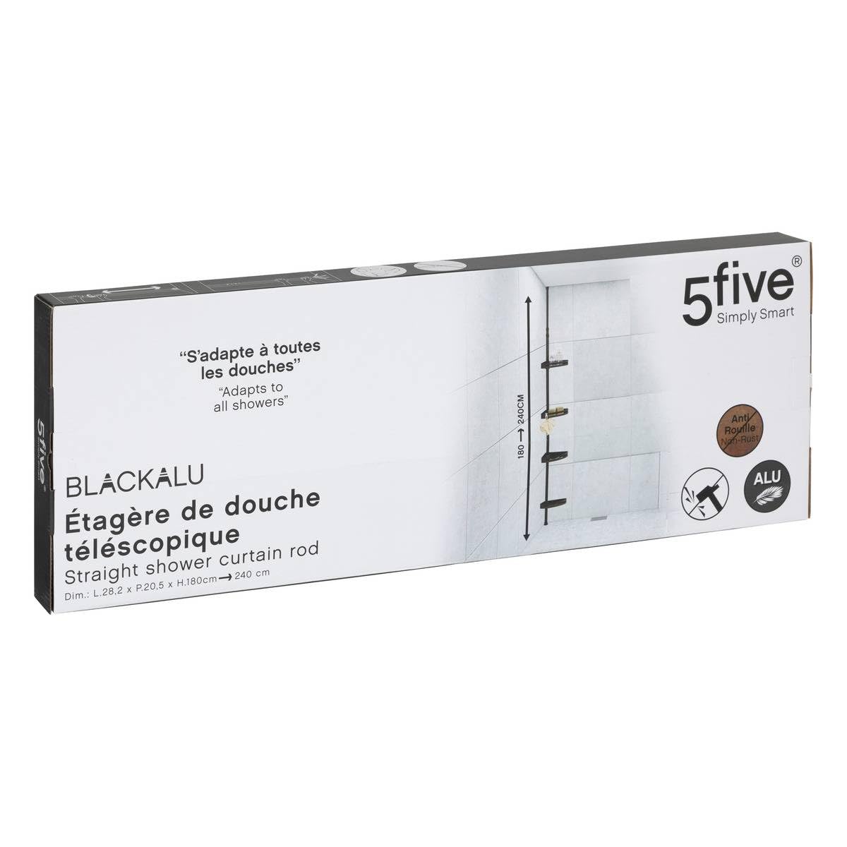 5 five simply smart 5five - Estante de ducha telescópico rectangular negro blackalu