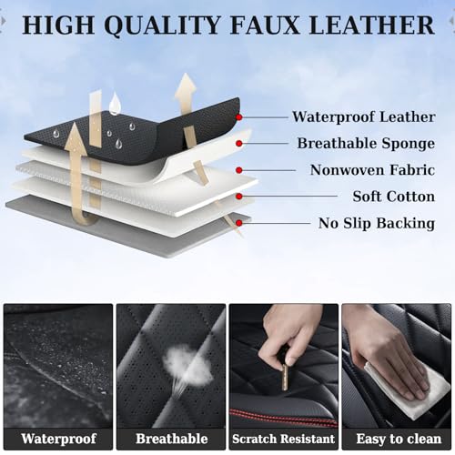 Image of Coverado Seat Covers, Car Seat Covers Front Seats, Black Red Line Car Seat Cover, Luxury Faux Leather Front Seat Covers, Seat Cushion, Waterproof Automotive Seat Covers Universal Fit Most Cars