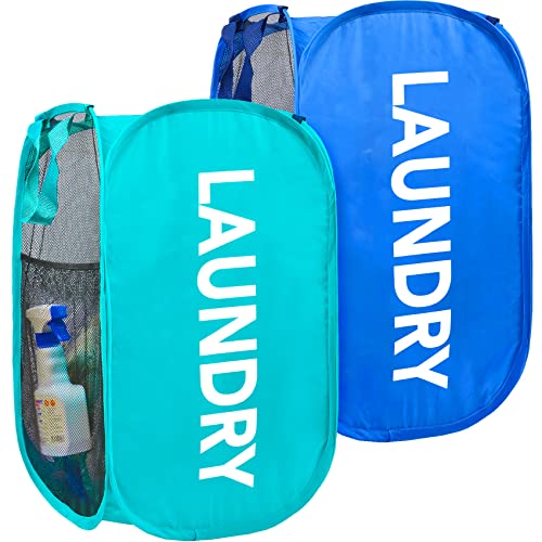 Pop-Up Laundry Hamper, Foldable Pop-Up Mesh Hamper Dirty Clothes Basket Collapsible For Storage And Easy To Open With Durable Handles (2, Blue+Green) #TOP26