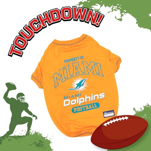 Image of NFL Miami Dolphins Dog T-Shirt for Pets, Size Small. Officially Licensed Pet Shirt with Team Logo, Soft Stretchable Comfort Fit Apparel for Dogs & Cats