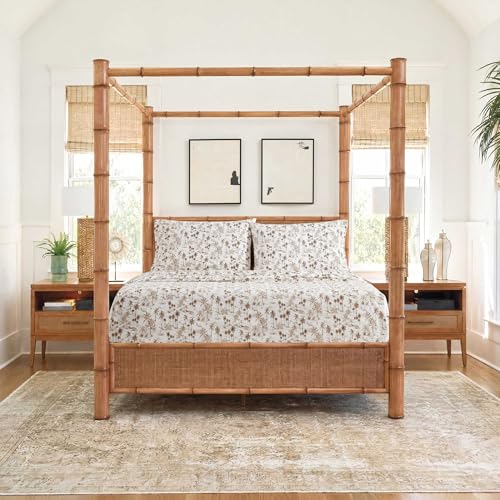 Image of Tommy Bahama - Queen Size Sheet Set, Soft Cotton Percale Bedding with Fitted Sheet and Pillowcases, Deep Pocket, Coastal Room Decor (Surfside Brown)