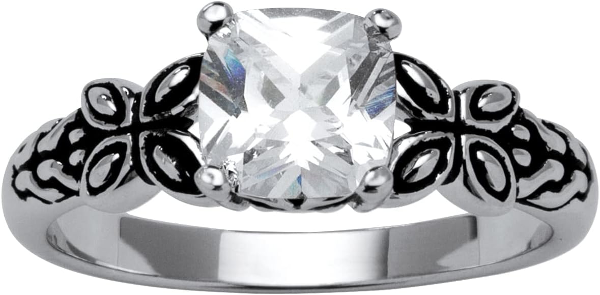 PalmBeach Sterling Silver Antiqued Cushion Simulated Birthstone Butterfly Ring Sizes 5-10